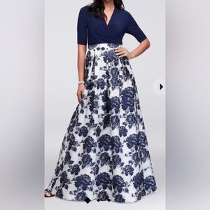 CHETTA B
surplice ball gown with metallic jacquard skirt